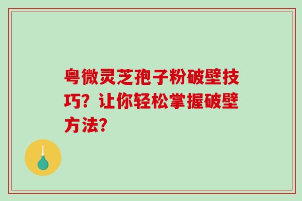 粤微灵芝孢子粉破壁技巧？让你轻松掌握破壁方法？