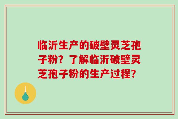 临沂生产的破壁灵芝孢子粉？了解临沂破壁灵芝孢子粉的生产过程？
