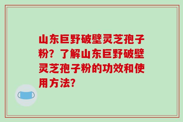 山东巨野破壁灵芝孢子粉？了解山东巨野破壁灵芝孢子粉的功效和使用方法？