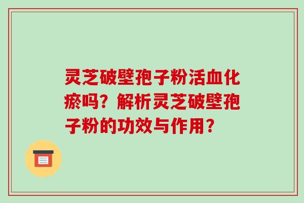 灵芝破壁孢子粉活血化瘀吗？解析灵芝破壁孢子粉的功效与作用？