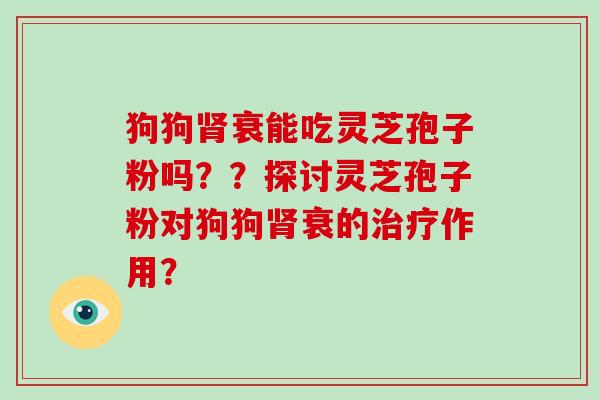 狗狗衰能吃灵芝孢子粉吗？？探讨灵芝孢子粉对狗狗衰的作用？