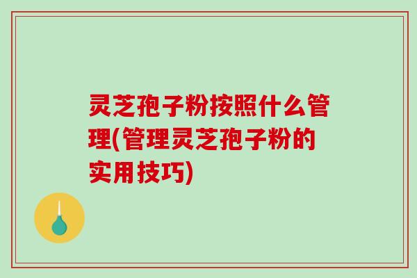 灵芝孢子粉按照什么管理(管理灵芝孢子粉的实用技巧)