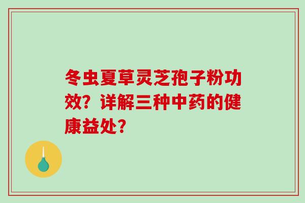 冬虫夏草灵芝孢子粉功效？详解三种的健康益处？