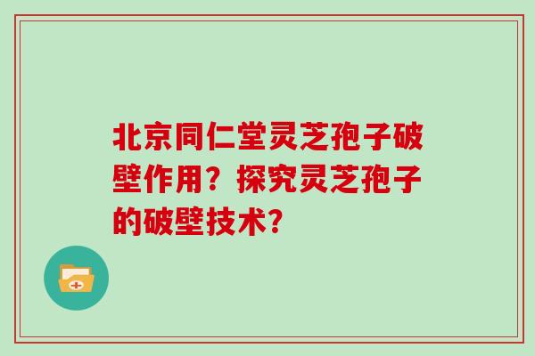 北京同仁堂灵芝孢子破壁作用？探究灵芝孢子的破壁技术？
