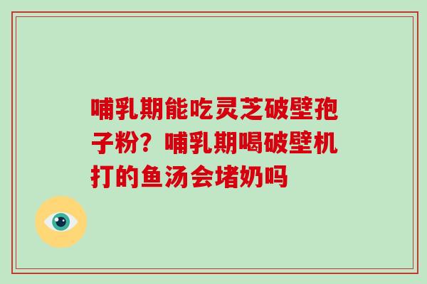 哺乳期能吃灵芝破壁孢子粉？哺乳期喝破壁机打的鱼汤会堵奶吗
