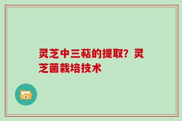 灵芝中三萜的提取？灵芝菌栽培技术
