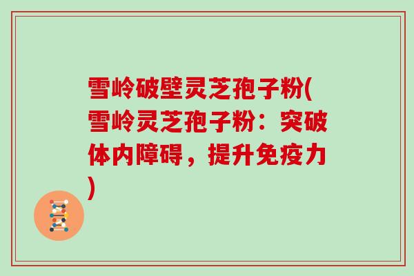 雪岭破壁灵芝孢子粉(雪岭灵芝孢子粉:突破体内障碍,提升免疫力) 雪岭破壁灵芝孢子粉(雪岭灵芝孢子粉:突破体内障碍,提升免疫力)