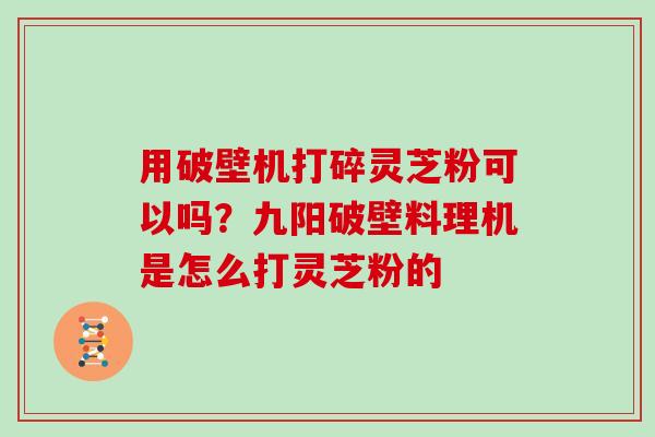 用破壁机打碎灵芝粉可以吗？九阳破壁料理机是怎么打灵芝粉的