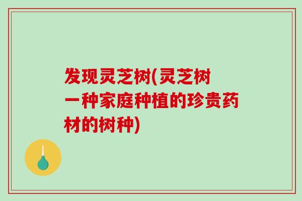 发现灵芝树(灵芝树 一种家庭种植的珍贵药材的树种)