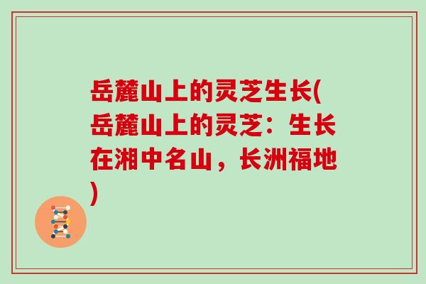 岳麓山上的灵芝生长(岳麓山上的灵芝：生长在湘中名山，长洲福地)