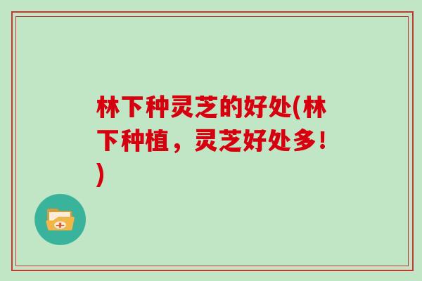 林下种灵芝的好处(林下种植，灵芝好处多！)