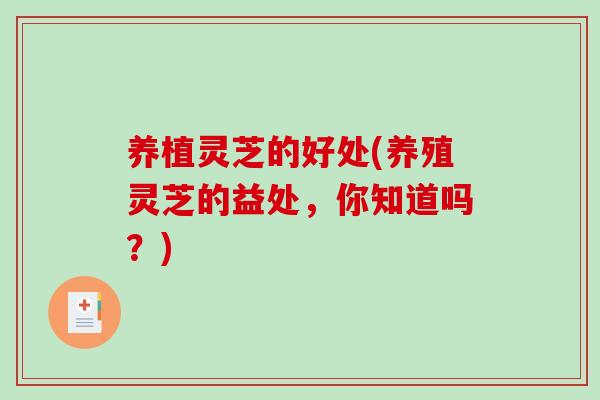 养植灵芝的好处(养殖灵芝的益处,你知道吗?) 养植灵芝的好处(养殖灵芝的益处,你知道吗?)