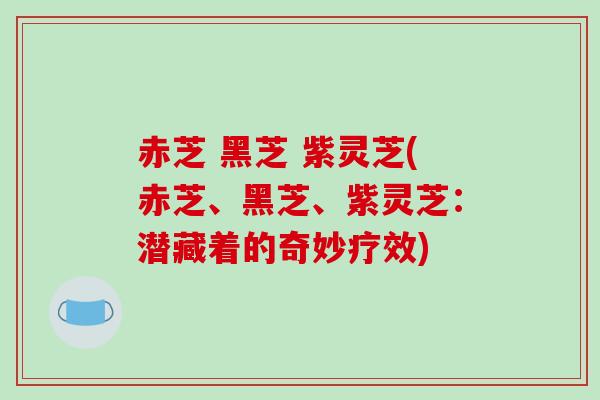 赤芝 黑芝 紫灵芝(赤芝、黑芝、紫灵芝：潜藏着的奇妙疗效)