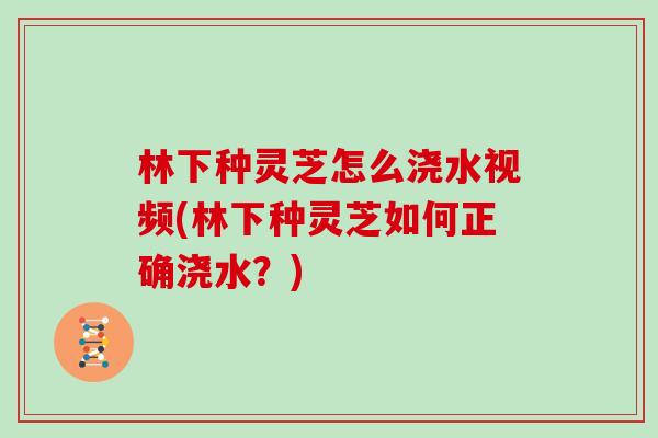 林下种灵芝怎么浇水视频(林下种灵芝如何正确浇水？)