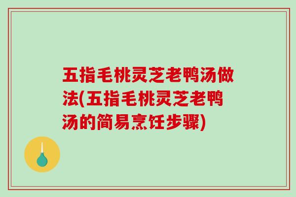 五指毛桃灵芝老鸭汤做法(五指毛桃灵芝老鸭汤的简易烹饪步骤)