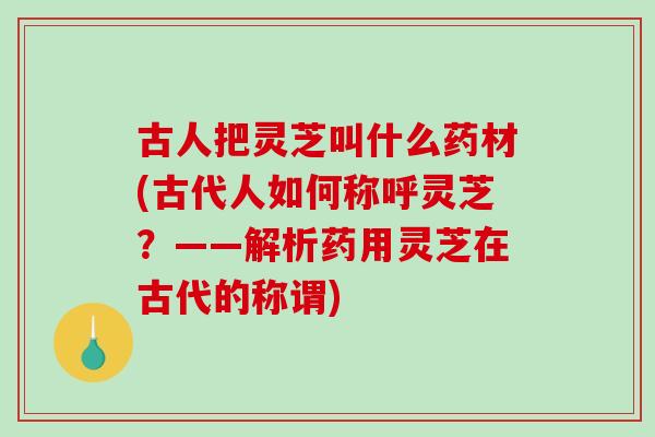 古人把灵芝叫什么药材(古代人如何称呼灵芝？——解析药用灵芝在古代的称谓)