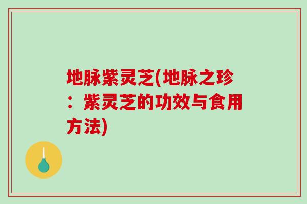 地脉紫灵芝(地脉之珍:紫灵芝的功效与食用方法) 地脉紫灵芝(地脉之珍:紫灵芝的功效与食用方法)
