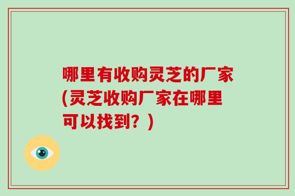 哪里有收购灵芝的厂家(灵芝收购厂家在哪里可以找到?) 哪里有收购灵芝的厂家(灵芝收购厂家在哪里可以找到?)