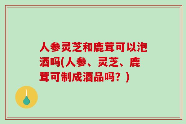 人参灵芝和鹿茸可以泡酒吗(人参、灵芝、鹿茸可制成酒品吗?) 人参灵芝和鹿茸可以泡酒吗(人参、灵芝、鹿茸可制成酒品吗?)
