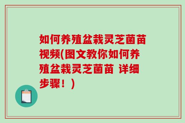 如何养殖盆栽灵芝菌苗视频(图文教你如何养殖盆栽灵芝菌苗 详细步骤！)