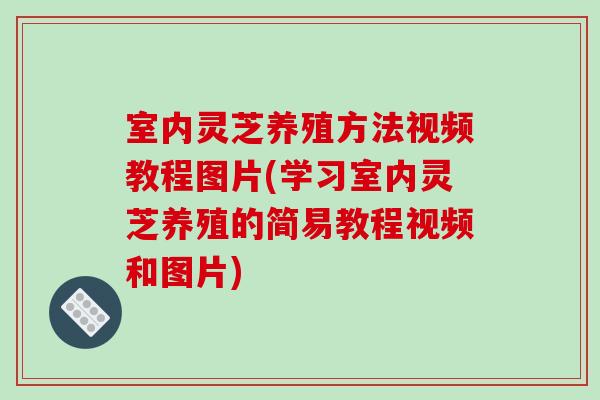 室内灵芝养殖方法视频教程图片(学习室内灵芝养殖的简易教程视频和图片)
