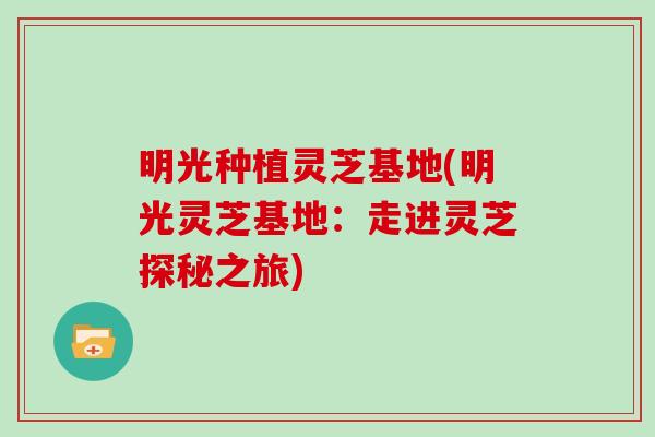 明光种植灵芝基地(明光灵芝基地：走进灵芝探秘之旅)