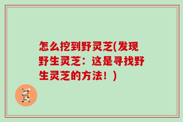 怎么挖到野灵芝(发现野生灵芝：这是寻找野生灵芝的方法！)