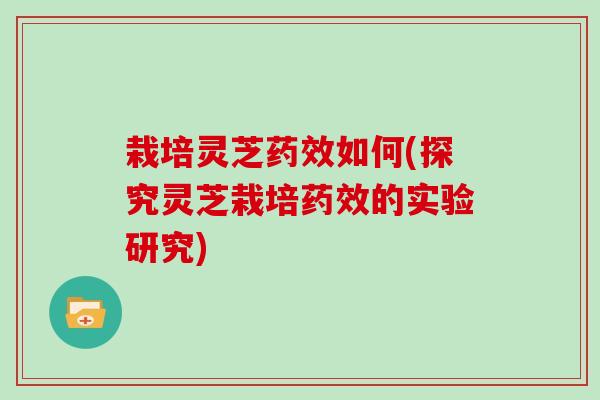 栽培灵芝如何(探究灵芝栽培的实验研究)