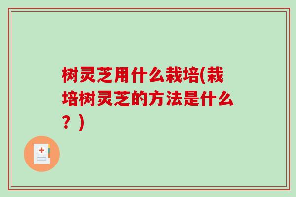 树灵芝用什么栽培(栽培树灵芝的方法是什么？)