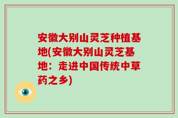 安徽大别山灵芝种植基地(安徽大别山灵芝基地：走进中国传统中草药之乡)