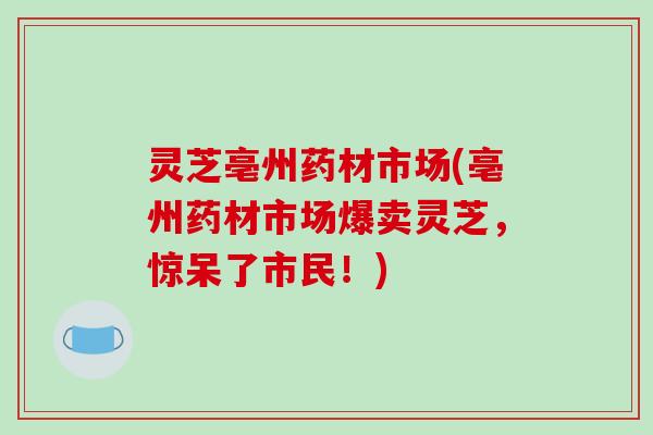 灵芝亳州药材市场(亳州药材市场爆卖灵芝，惊呆了市民！)