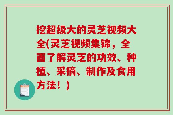 挖超级大的灵芝视频大全(灵芝视频集锦，全面了解灵芝的功效、种植、采摘、制作及食用方法！)