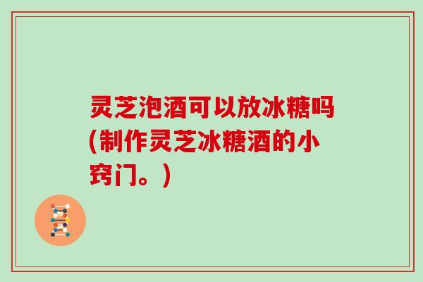 灵芝泡酒可以放冰糖吗(制作灵芝冰糖酒的小窍门。)