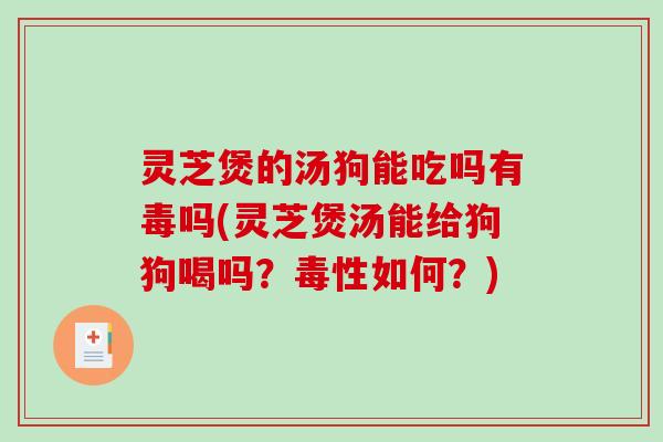 灵芝煲的汤狗能吃吗有毒吗(灵芝煲汤能给狗狗喝吗？毒性如何？)