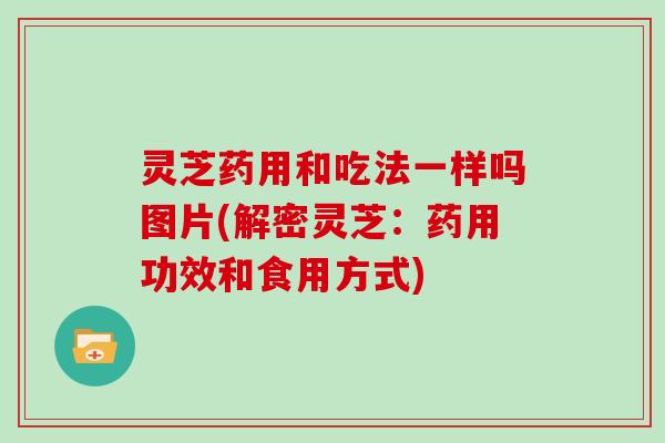 灵芝药用和吃法一样吗图片(解密灵芝：药用功效和食用方式)