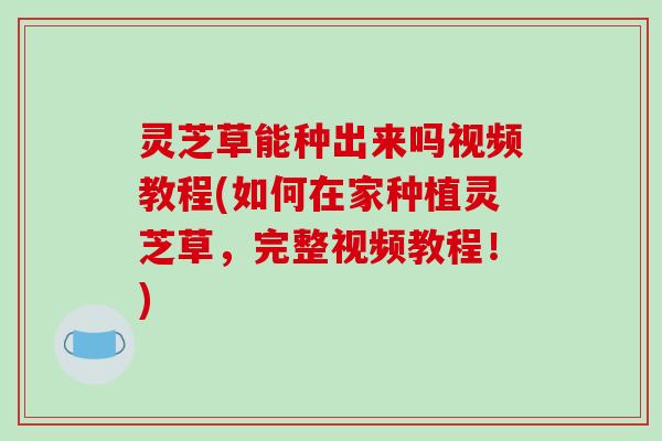 灵芝草能种出来吗视频教程(如何在家种植灵芝草，完整视频教程！)