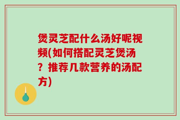 煲灵芝配什么汤好呢视频(如何搭配灵芝煲汤?推荐几款营养的汤配方) 煲灵芝配什么汤好呢视频(如何搭配灵芝煲汤?推荐几款营养的汤配方)