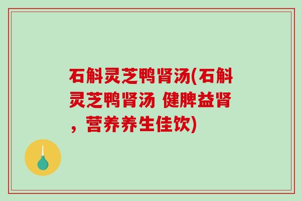 石斛灵芝鸭汤(石斛灵芝鸭汤 健脾益，营养养生佳饮)