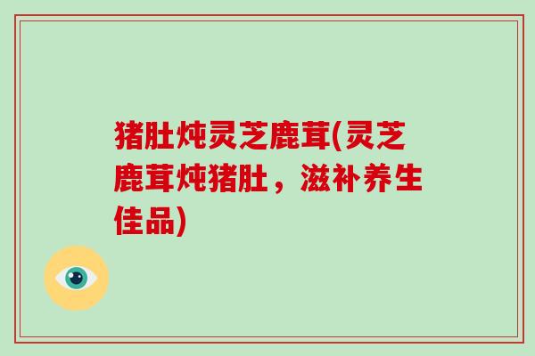 猪肚炖灵芝鹿茸(灵芝鹿茸炖猪肚，滋补养生佳品)