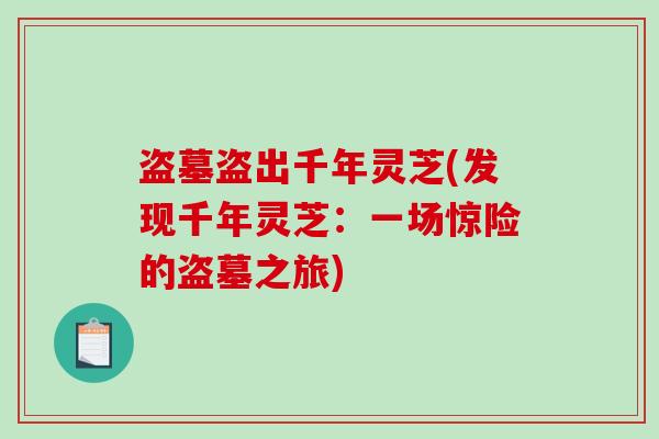 盗墓盗出千年灵芝(发现千年灵芝：一场惊险的盗墓之旅)