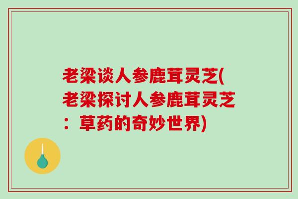老梁谈人参鹿茸灵芝(老梁探讨人参鹿茸灵芝：草药的奇妙世界)