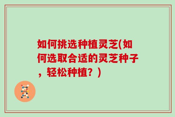 如何挑选种植灵芝(如何选取合适的灵芝种子，轻松种植？)
