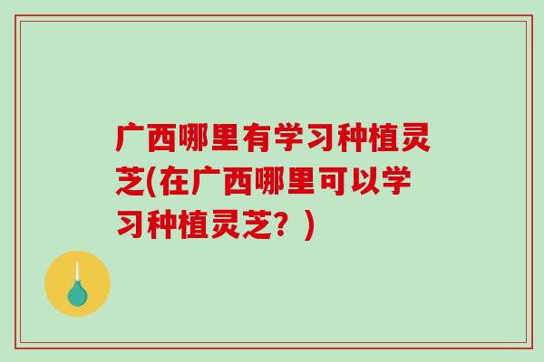 广西哪里有学习种植灵芝(在广西哪里可以学习种植灵芝?) 广西哪里有学习种植灵芝(在广西哪里可以学习种植灵芝?)