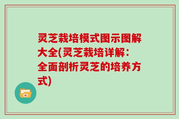 灵芝栽培模式图示图解大全(灵芝栽培详解：全面剖析灵芝的培养方式)