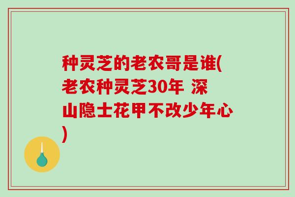 种灵芝的老农哥是谁(老农种灵芝30年 深山隐士花甲不改少年心)
