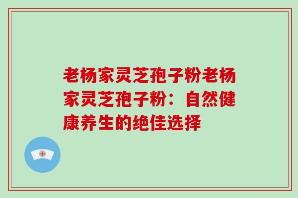 老杨家灵芝孢子粉老杨家灵芝孢子粉：自然健康养生的绝佳选择