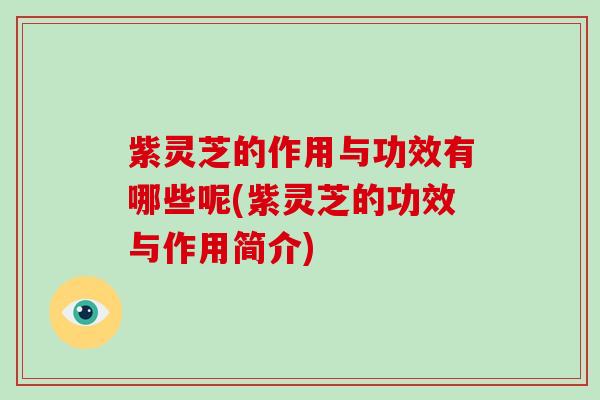 紫灵芝的作用与功效有哪些呢(紫灵芝的功效与作用简介)
