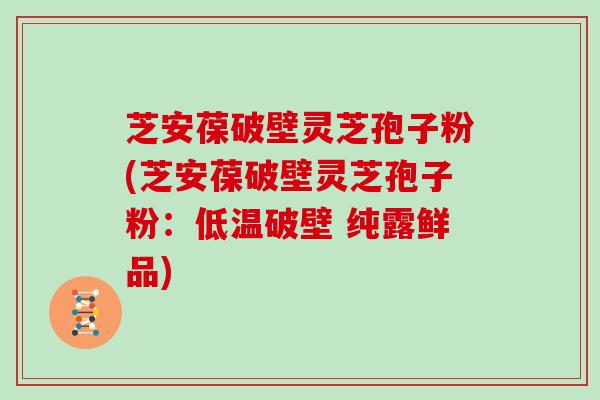 芝安葆破壁灵芝孢子粉(芝安葆破壁灵芝孢子粉：低温破壁 纯露鲜品)