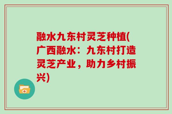 融水九东村灵芝种植(广西融水：九东村打造灵芝产业，助力乡村振兴)