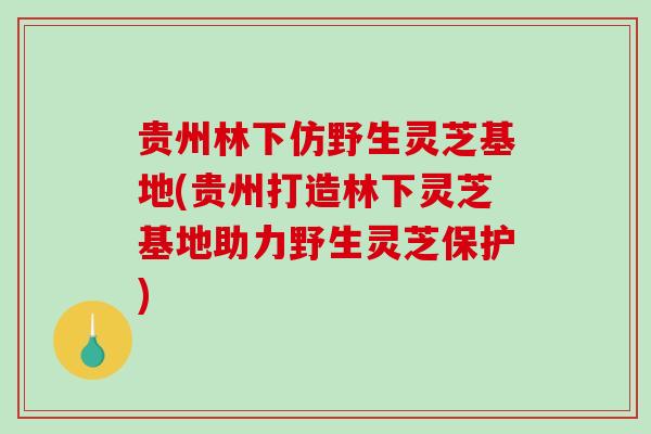 贵州林下仿野生灵芝基地(贵州打造林下灵芝基地助力野生灵芝保护)